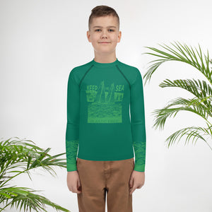 Boatbranding Rash Guard Sailing design Youth unisex Rash Guard - Long Sleeve "Keep the sea plastic free" Sailing-Gift Regatta Yacht Sailing-Lifestyle Sailing-Apparel Nautical-Fashion Nautical-Gear