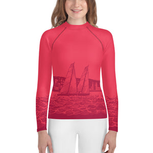 Boatbranding 8 Sailing design Youth Girl Rash Guard - Long Sleeve Sailing-Gift Regatta Yacht Sailing-Lifestyle Sailing-Apparel Nautical-Fashion Nautical-Gear