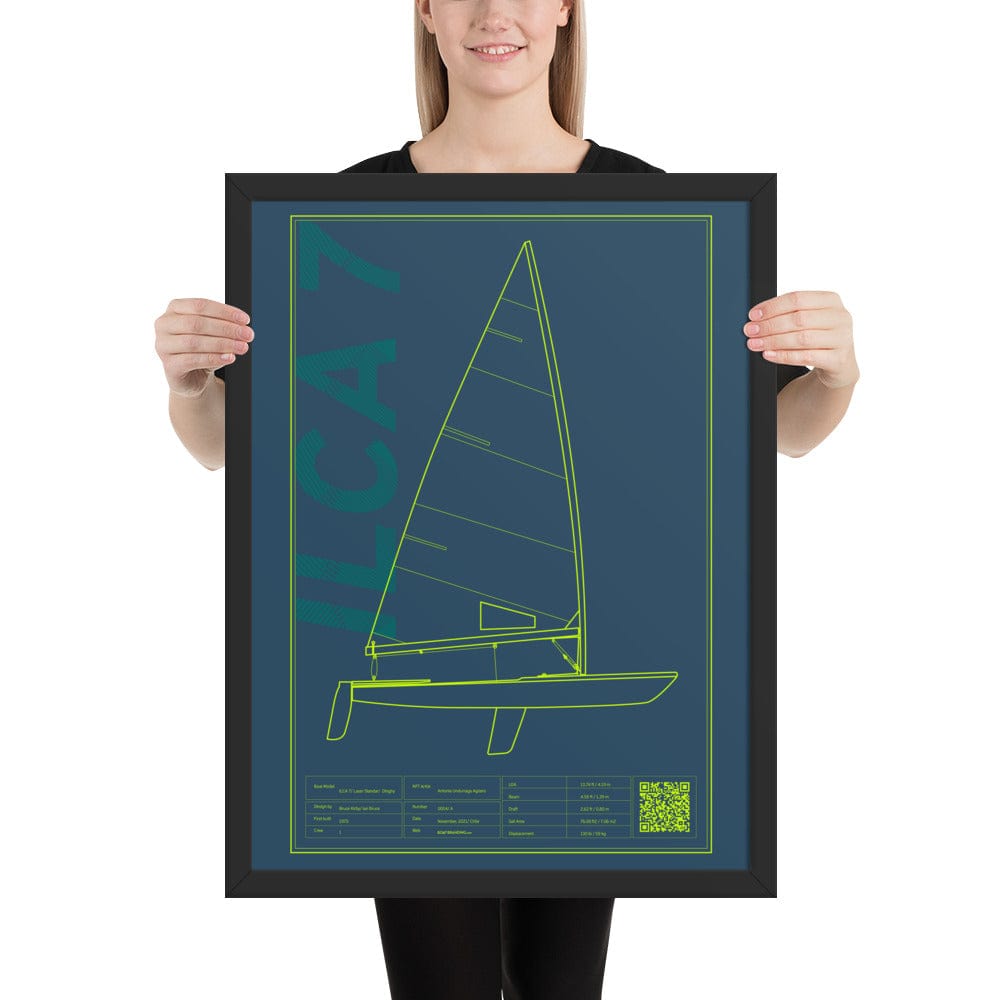 Boatbranding Black / 18″×24″ Framed poster ILCA 7 / Laser Sailing-Gift Regatta Yacht Sailing-Lifestyle Sailing-Apparel Nautical-Fashion Nautical-Gear