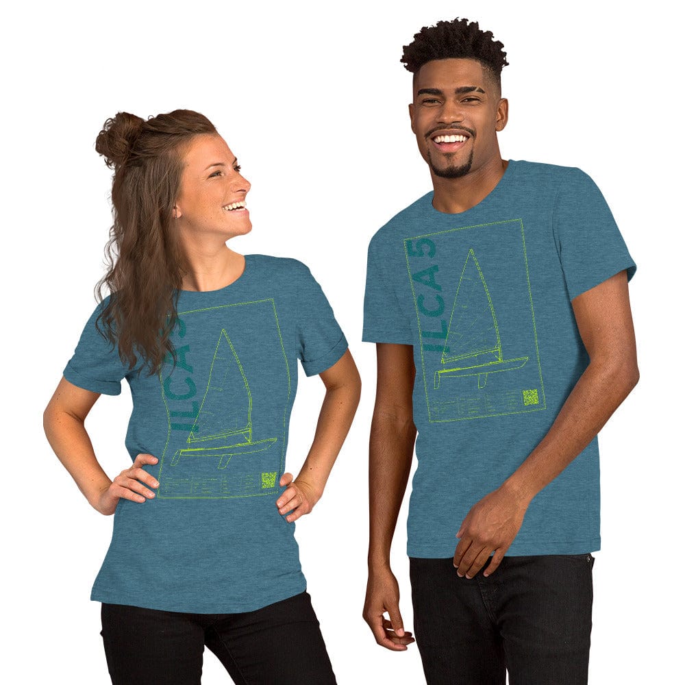 Boatbranding Heather Deep Teal / S Unisex t-shirt ILCA 5 / Laser Radial Sailing-Gift Regatta Yacht Sailing-Lifestyle Sailing-Apparel Nautical-Fashion Nautical-Gear