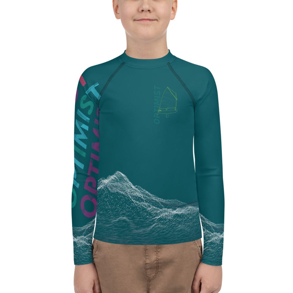 Boatbranding Rash Guard 8 Optimist yacht sailing design Youth unisex Rash Guard - Long Sleeve Sailing-Gift Regatta Yacht Sailing-Lifestyle Sailing-Apparel Nautical-Fashion Nautical-Gear