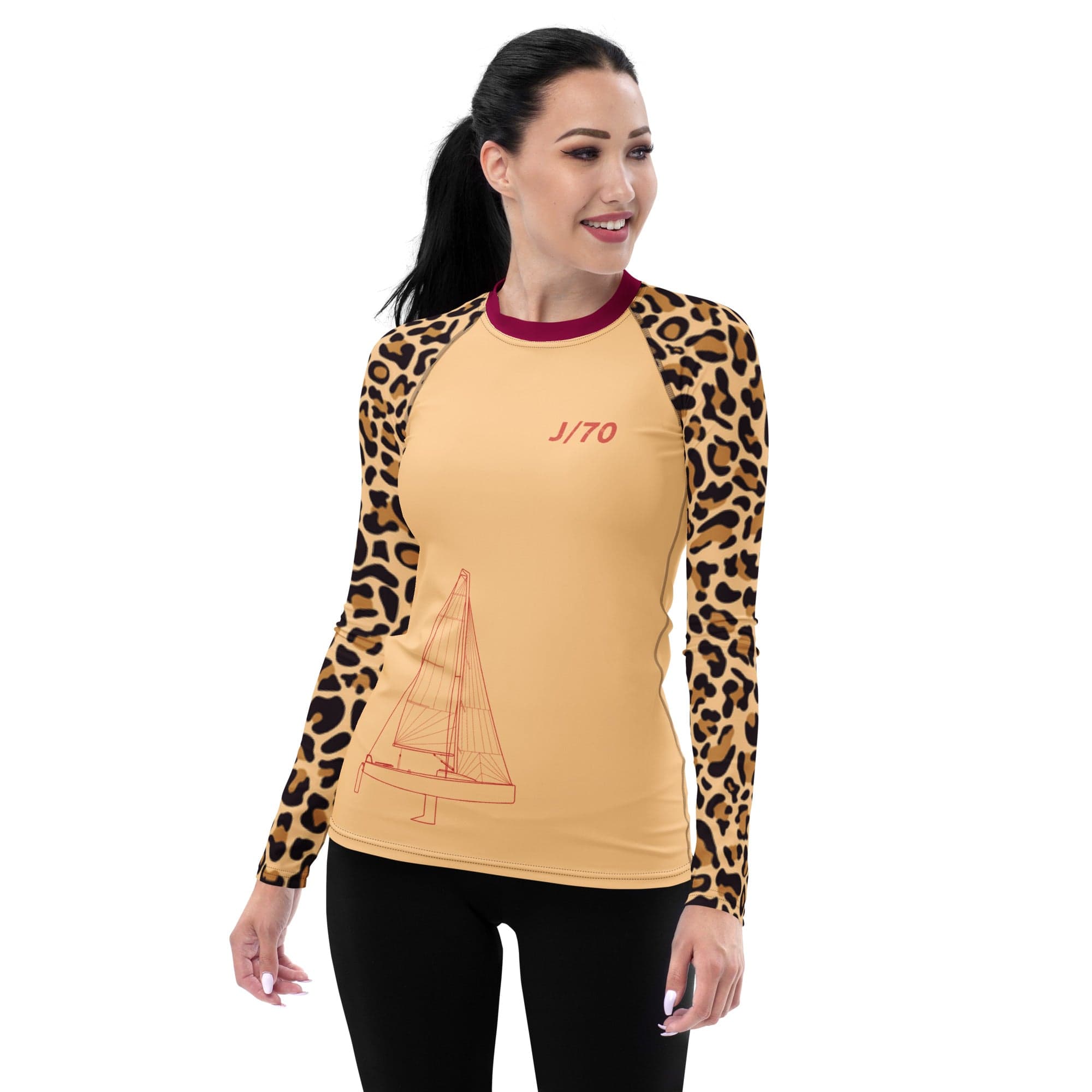 Boatbranding Rash Guard XS J70 yacht sailing design women's Rash Guard. Animal Print - Long Sleeve Sailing-Gift Regatta Yacht Sailing-Lifestyle Sailing-Apparel Nautical-Fashion Nautical-Gear