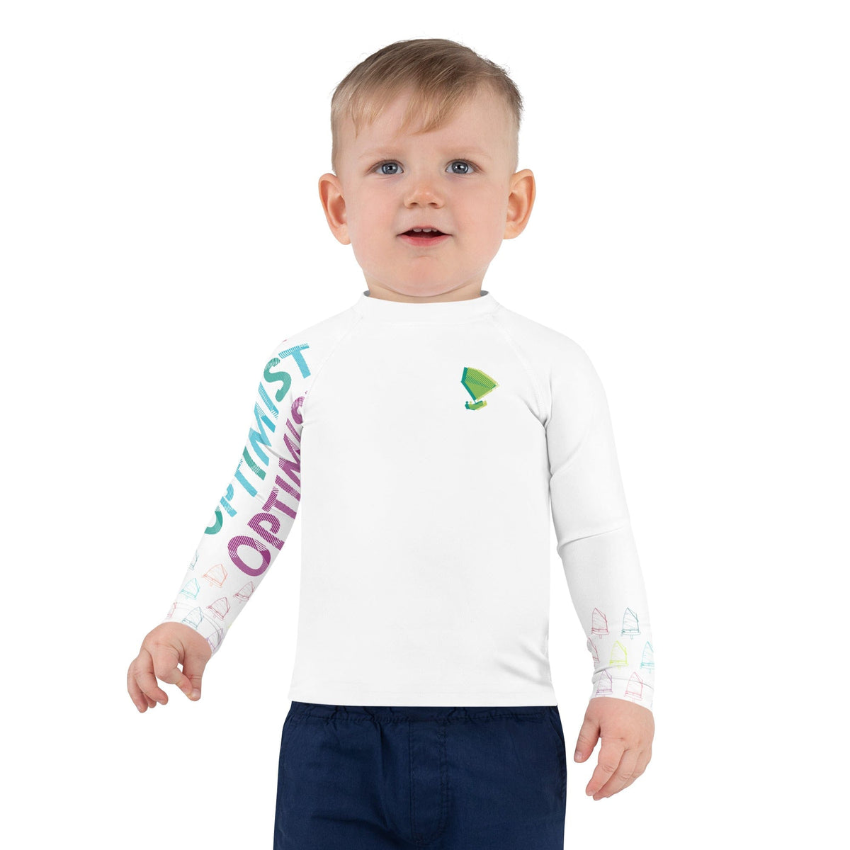 Boatbranding Rash Guard Optimist sailing design Kids unisex Rash Guard - Long Sleeve Sailing-Gift Regatta Yacht Sailing-Lifestyle Sailing-Apparel Nautical-Fashion Nautical-Gear