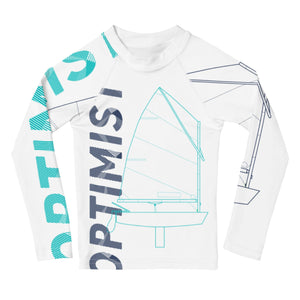 Boatbranding Rash Guard Optimist sailing design Kids unisex Rash Guard - Long Sleeve Sailing-Gift Regatta Yacht Sailing-Lifestyle Sailing-Apparel Nautical-Fashion Nautical-Gear