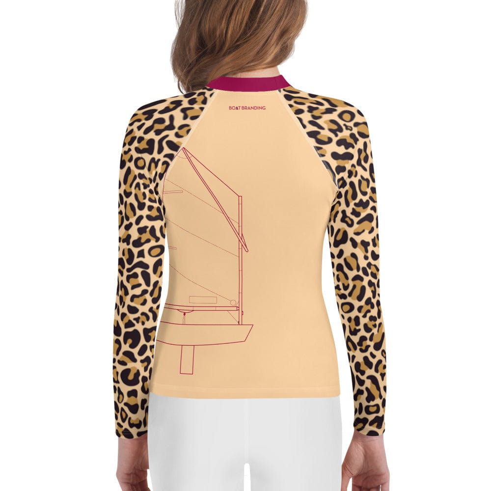 Boatbranding Rash Guard 8 Optimist sailing design Youth Girl animal print Rash Guard - Long Sleeve Sailing-Gift Regatta Yacht Sailing-Lifestyle Sailing-Apparel Nautical-Fashion Nautical-Gear