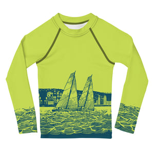 Boatbranding Rash Guard Sailing design Kids unisex Rash Guard - Long Sleeve Sailing-Gift Regatta Yacht Sailing-Lifestyle Sailing-Apparel Nautical-Fashion Nautical-Gear