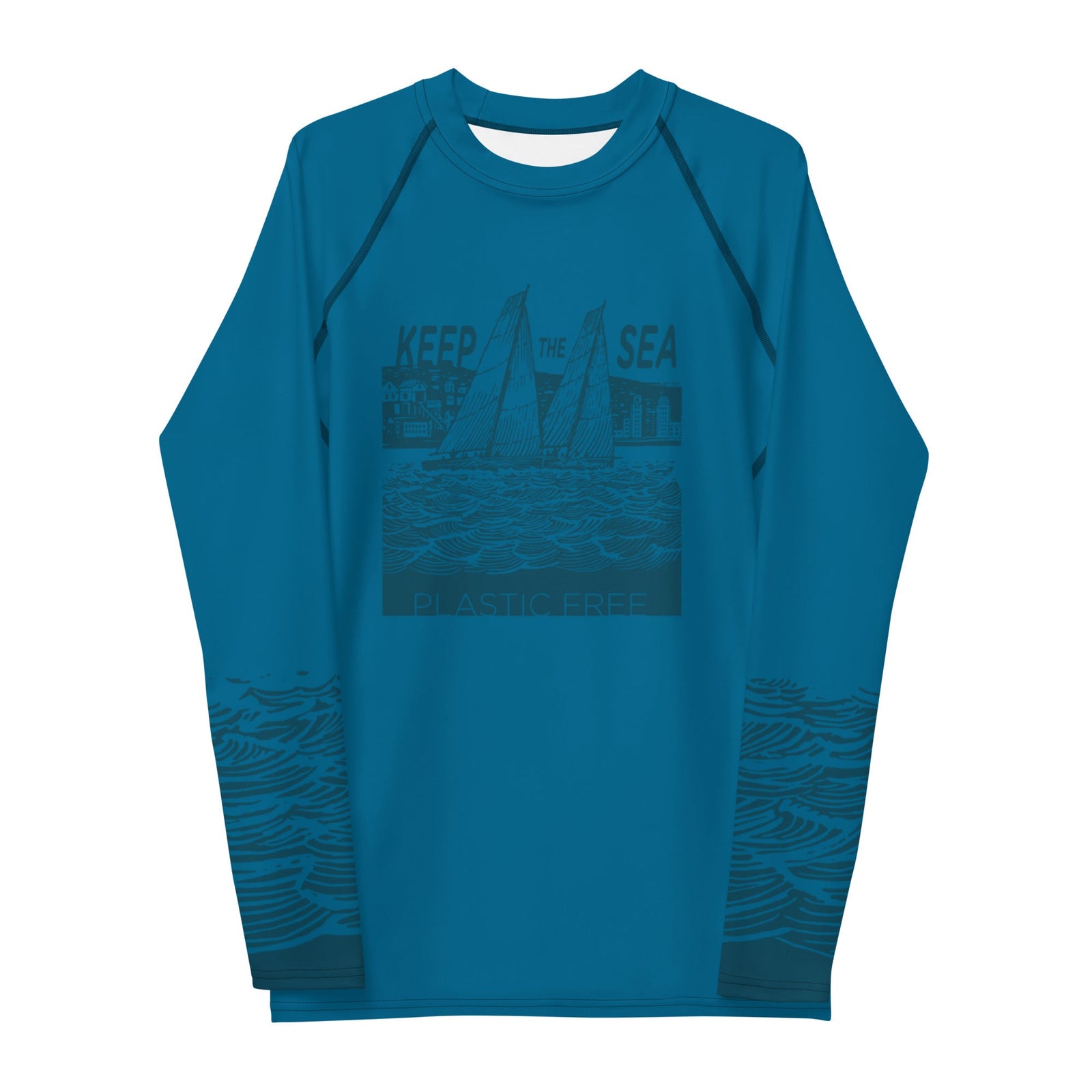 Boatbranding Rash Guard Sailing design Men's Rash Guard - Long Sleeve Keep the sea plastic free Sailing-Gift Regatta Yacht Sailing-Lifestyle Sailing-Apparel Nautical-Fashion Nautical-Gear