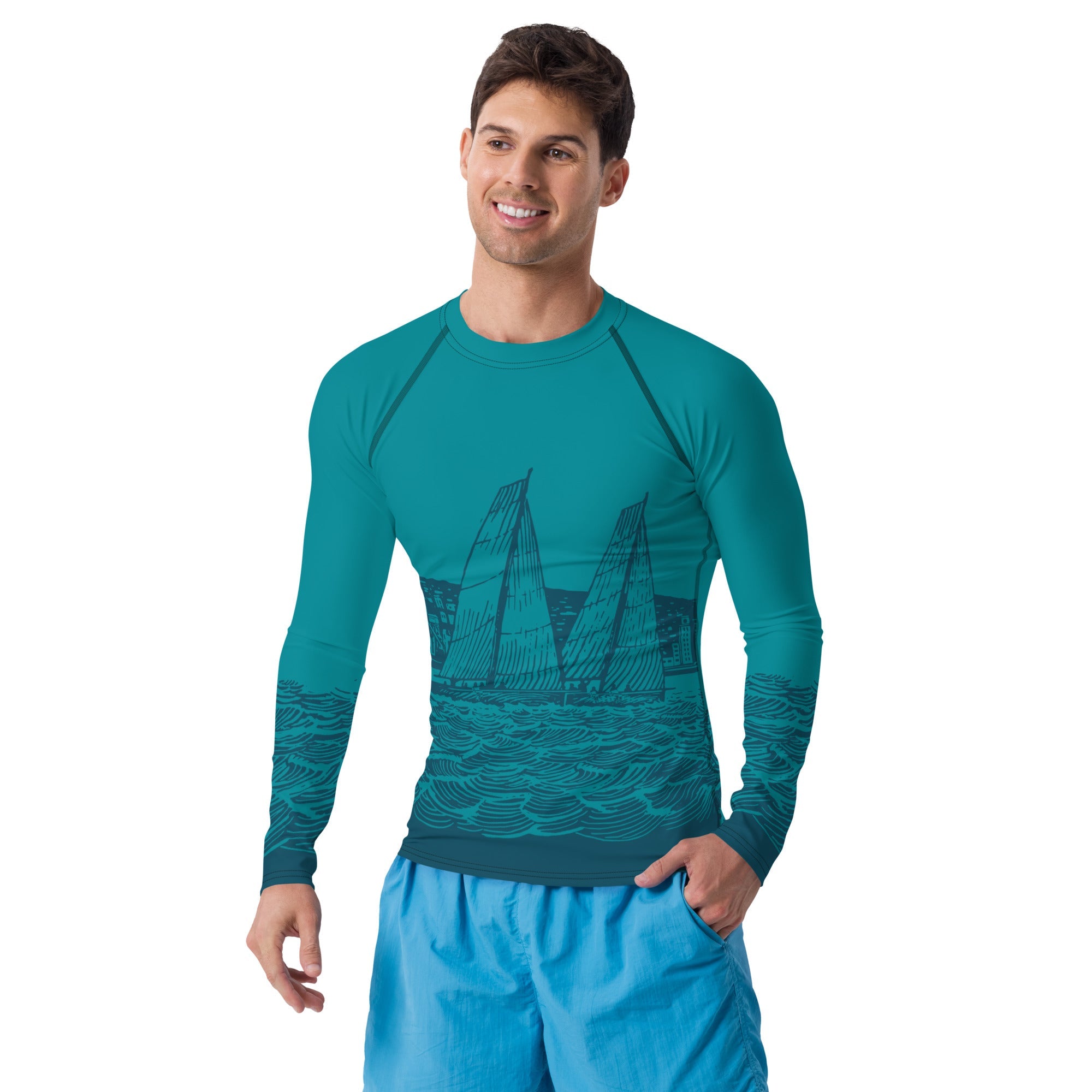 Boatbranding Rash Guard XS Sailing design Men's Rash Guard - Long Sleeve Sailing-Gift Regatta Yacht Sailing-Lifestyle Sailing-Apparel Nautical-Fashion Nautical-Gear