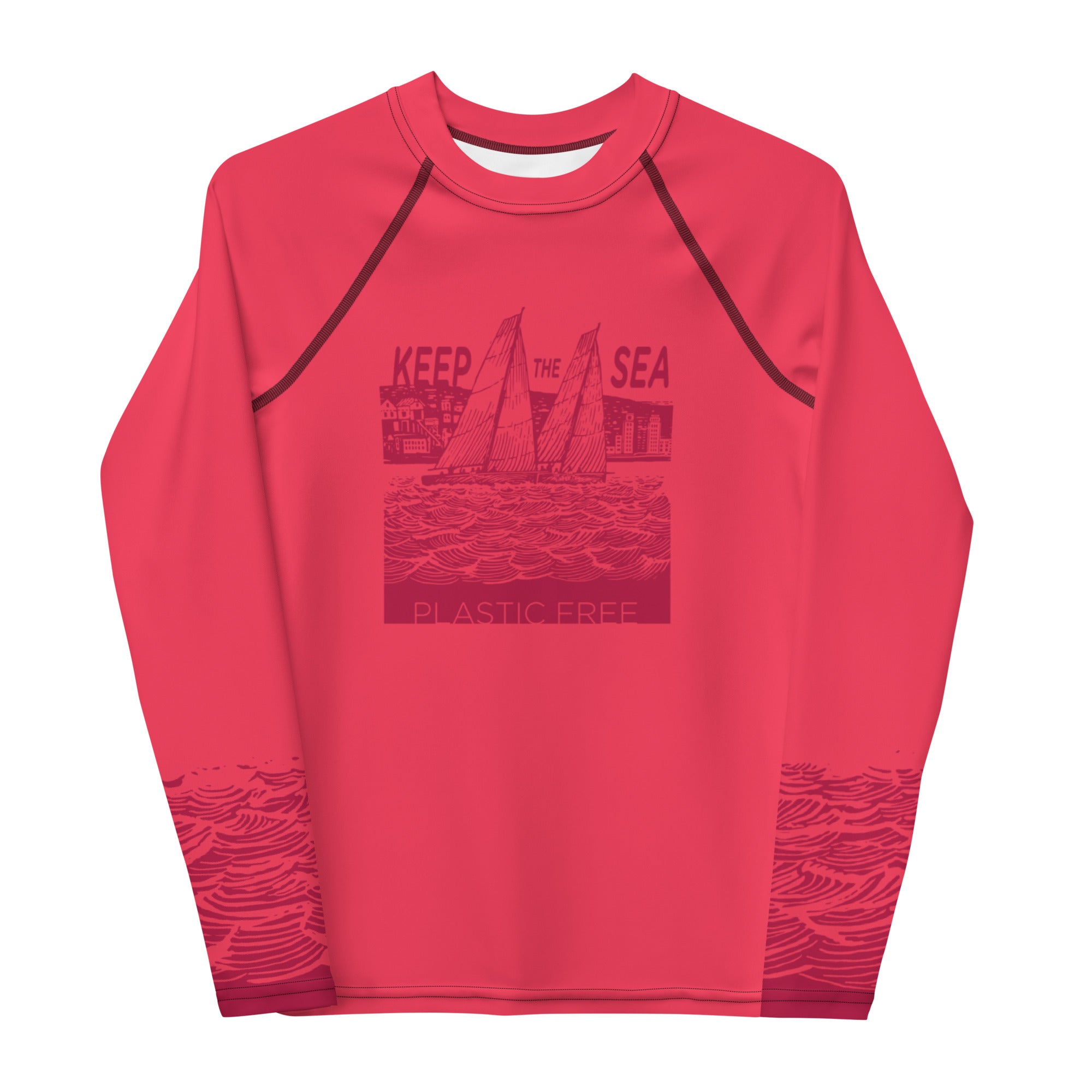 Boatbranding Rash Guard 8 Sailing design Youth Girl Rash Guard - Long Sleeve "Keep the sea plastic free" Sailing-Gift Regatta Yacht Sailing-Lifestyle Sailing-Apparel Nautical-Fashion Nautical-Gear