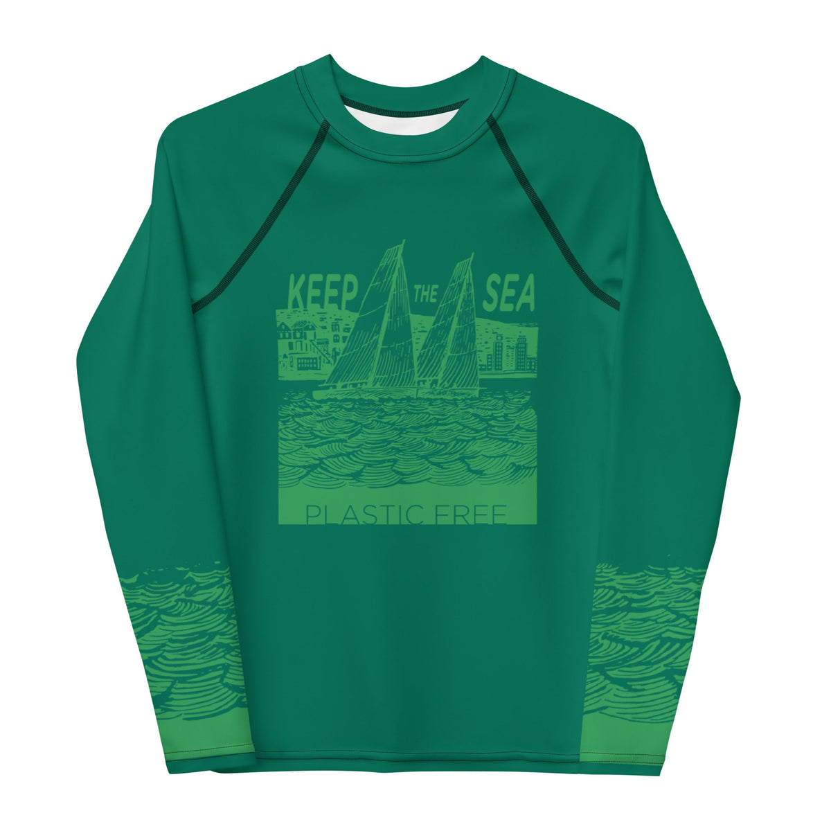 Boatbranding Rash Guard Sailing design Youth unisex Rash Guard - Long Sleeve "Keep the sea plastic free" Sailing-Gift Regatta Yacht Sailing-Lifestyle Sailing-Apparel Nautical-Fashion Nautical-Gear