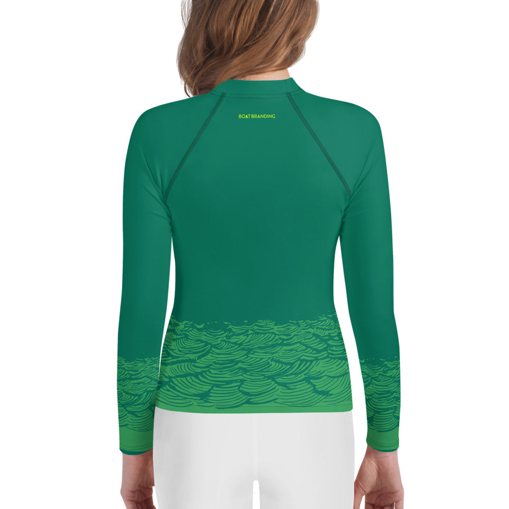 Boatbranding Rash Guard Sailing design Youth unisex Rash Guard - Long Sleeve "Keep the sea plastic free" Sailing-Gift Regatta Yacht Sailing-Lifestyle Sailing-Apparel Nautical-Fashion Nautical-Gear