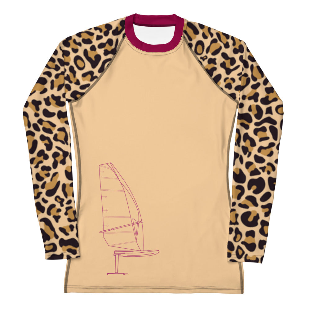 Boatbranding Rash Guard XS Windsurf sailing design women's Rash Guard, animal print. - Long Sleeve Sailing-Gift Regatta Yacht Sailing-Lifestyle Sailing-Apparel Nautical-Fashion Nautical-Gear