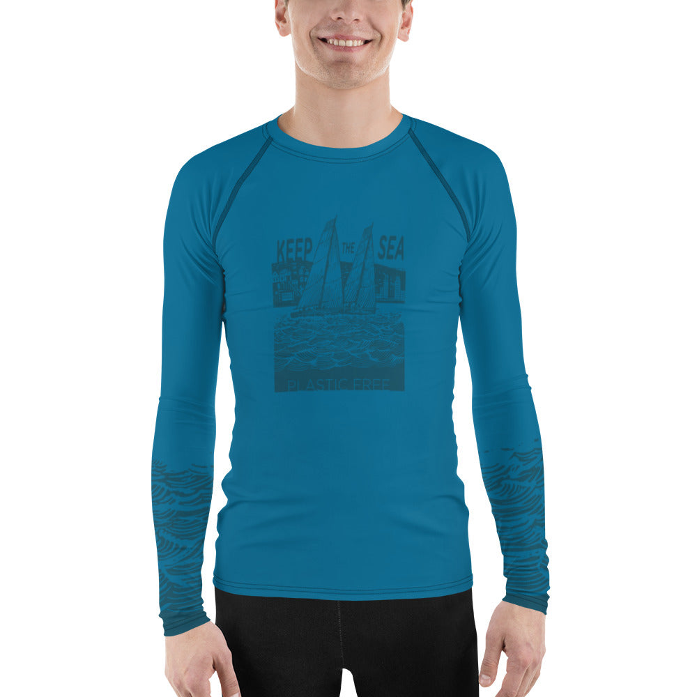 Boatbranding Rash Guard XS Sailing design Men's Rash Guard - Long Sleeve Keep the sea plastic free Sailing-Gift Regatta Yacht Sailing-Lifestyle Sailing-Apparel Nautical-Fashion Nautical-Gear