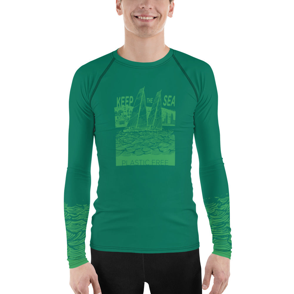 Boatbranding Rash Guard XS Sailing design Men's Rash Guard - Long Sleeve Keep the sea plastic free Sailing-Gift Regatta Yacht Sailing-Lifestyle Sailing-Apparel Nautical-Fashion Nautical-Gear