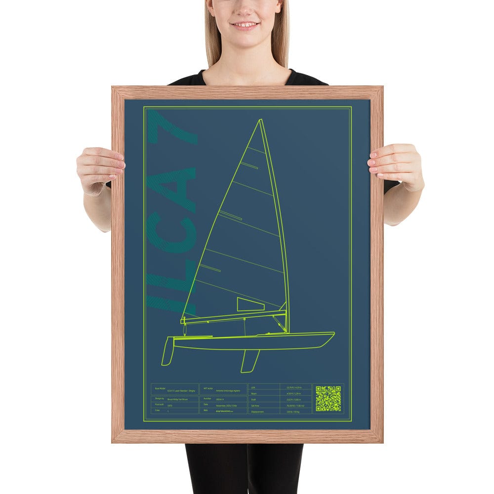 Boatbranding Red Oak / 18″×24″ Framed poster ILCA 7 / Laser Sailing-Gift Regatta Yacht Sailing-Lifestyle Sailing-Apparel Nautical-Fashion Nautical-Gear