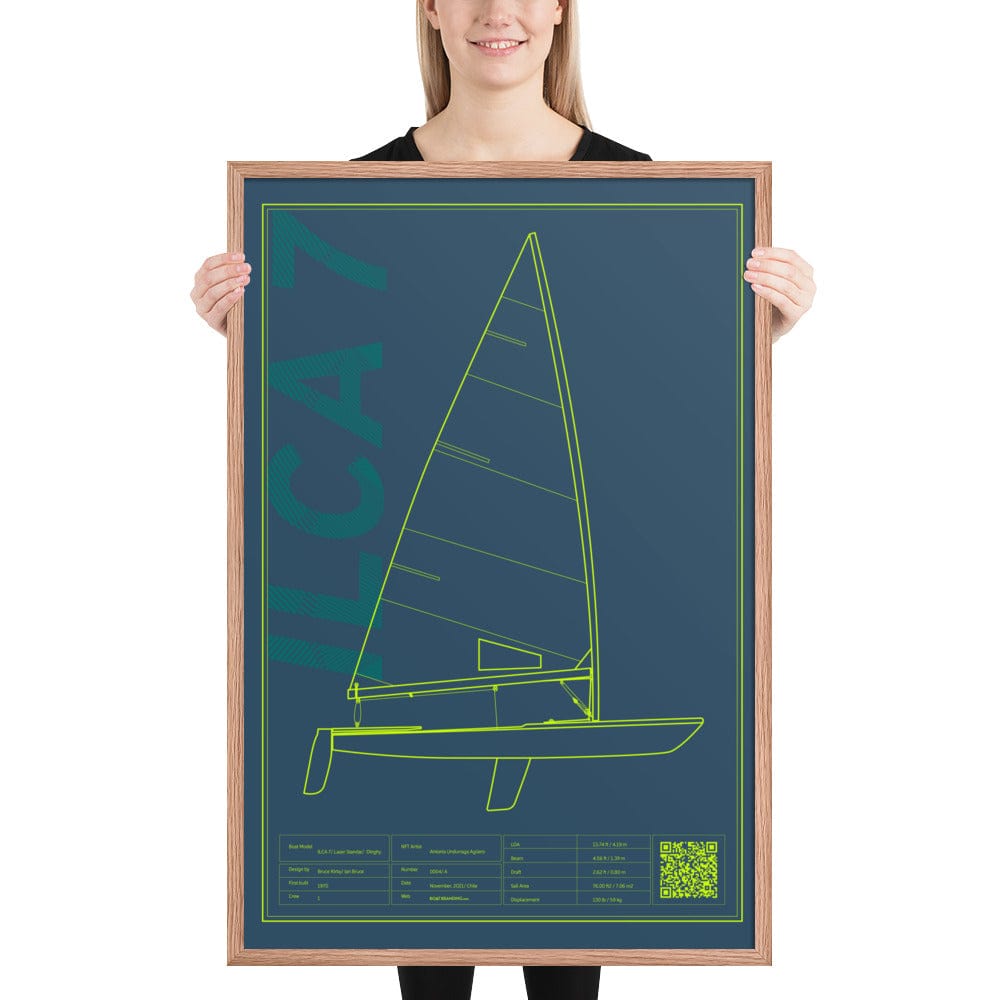 Boatbranding Red Oak / 24″×36″ Framed poster ILCA 7 / Laser Sailing-Gift Regatta Yacht Sailing-Lifestyle Sailing-Apparel Nautical-Fashion Nautical-Gear