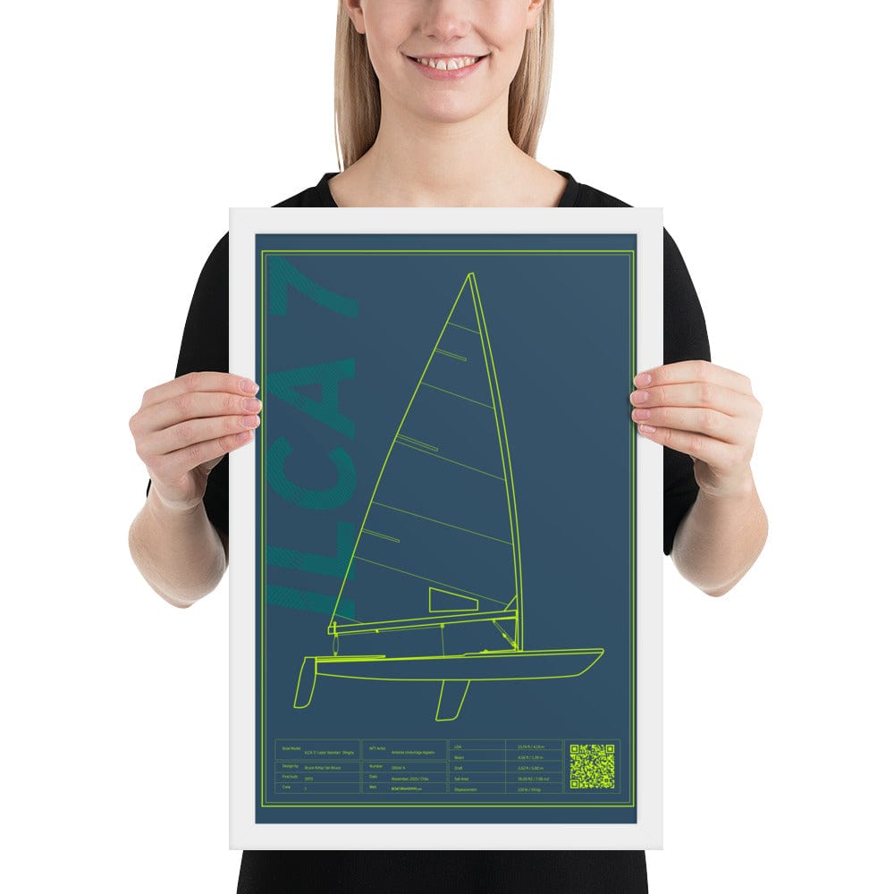 Boatbranding White / 12″×18″ Framed poster ILCA 7 / Laser Sailing-Gift Regatta Yacht Sailing-Lifestyle Sailing-Apparel Nautical-Fashion Nautical-Gear