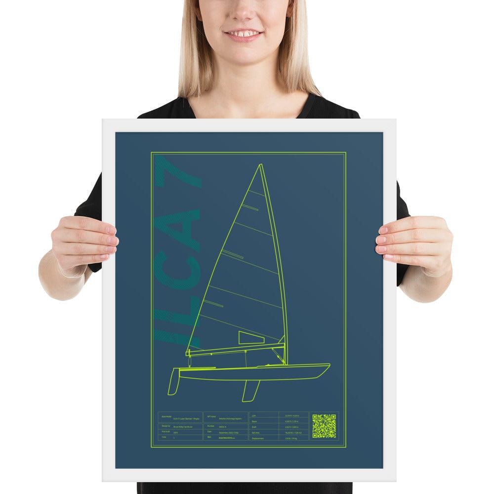Boatbranding White / 16″×20″ Framed poster ILCA 7 / Laser Sailing-Gift Regatta Yacht Sailing-Lifestyle Sailing-Apparel Nautical-Fashion Nautical-Gear