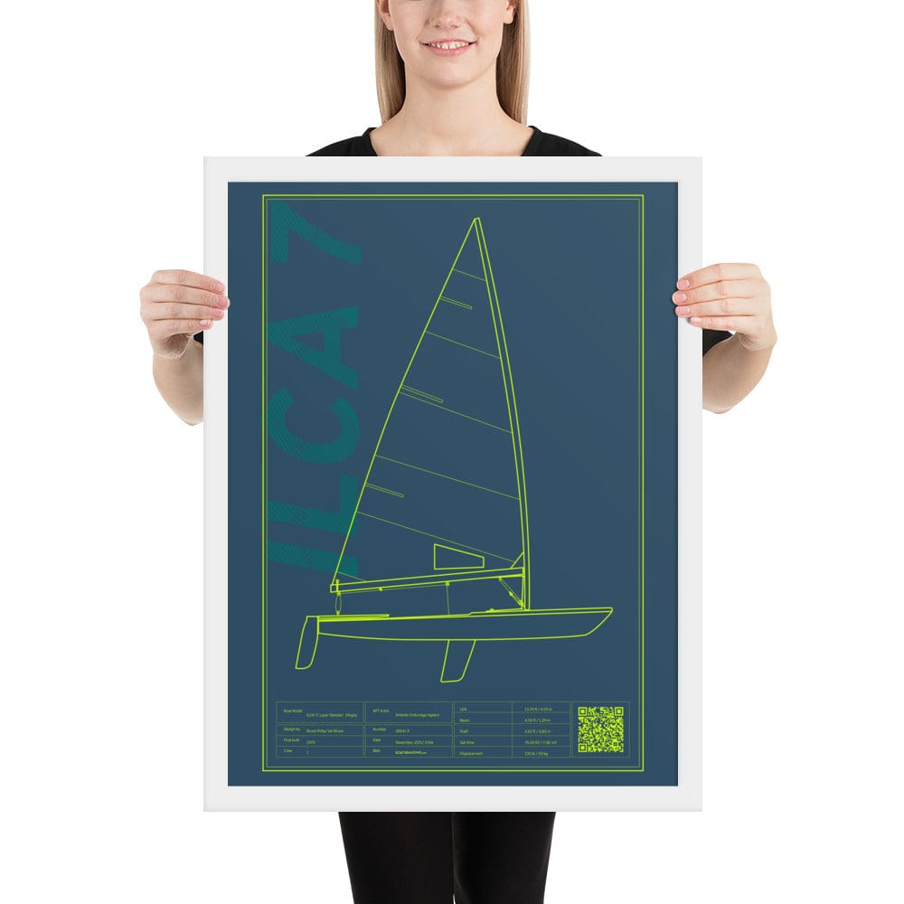 Boatbranding White / 18″×24″ Framed poster ILCA 7 / Laser Sailing-Gift Regatta Yacht Sailing-Lifestyle Sailing-Apparel Nautical-Fashion Nautical-Gear