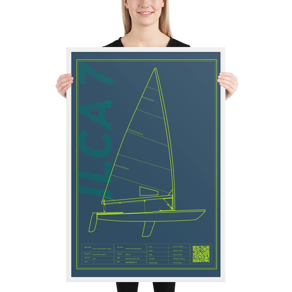Boatbranding White / 24″×36″ Framed poster ILCA 7 / Laser Sailing-Gift Regatta Yacht Sailing-Lifestyle Sailing-Apparel Nautical-Fashion Nautical-Gear