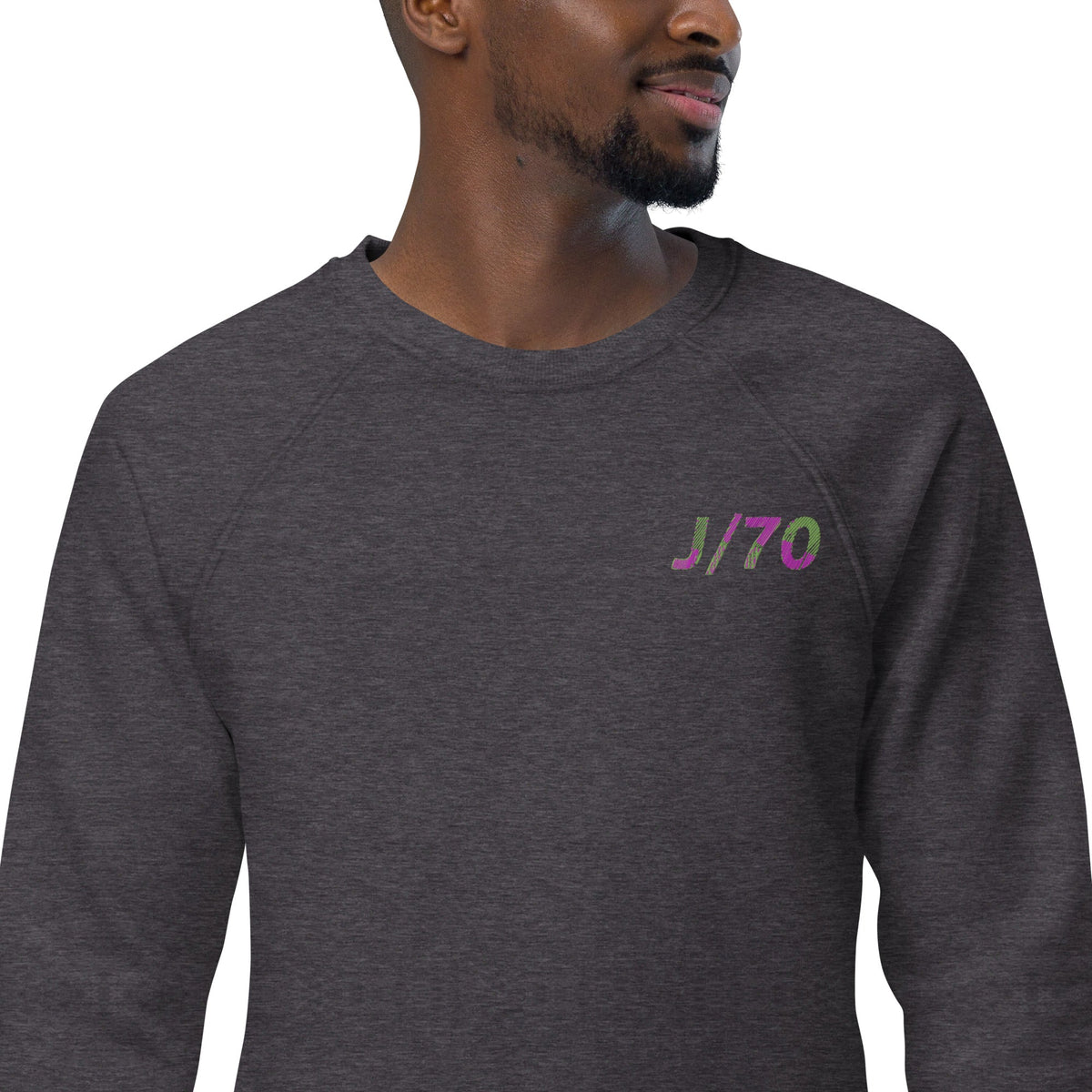 Boatbranding Charcoal Melange / XS Unisex organic raglan sweatshirt J70 Sailing-Gift Regatta Yacht Sailing-Lifestyle Sailing-Apparel Nautical-Fashion Nautical-Gear