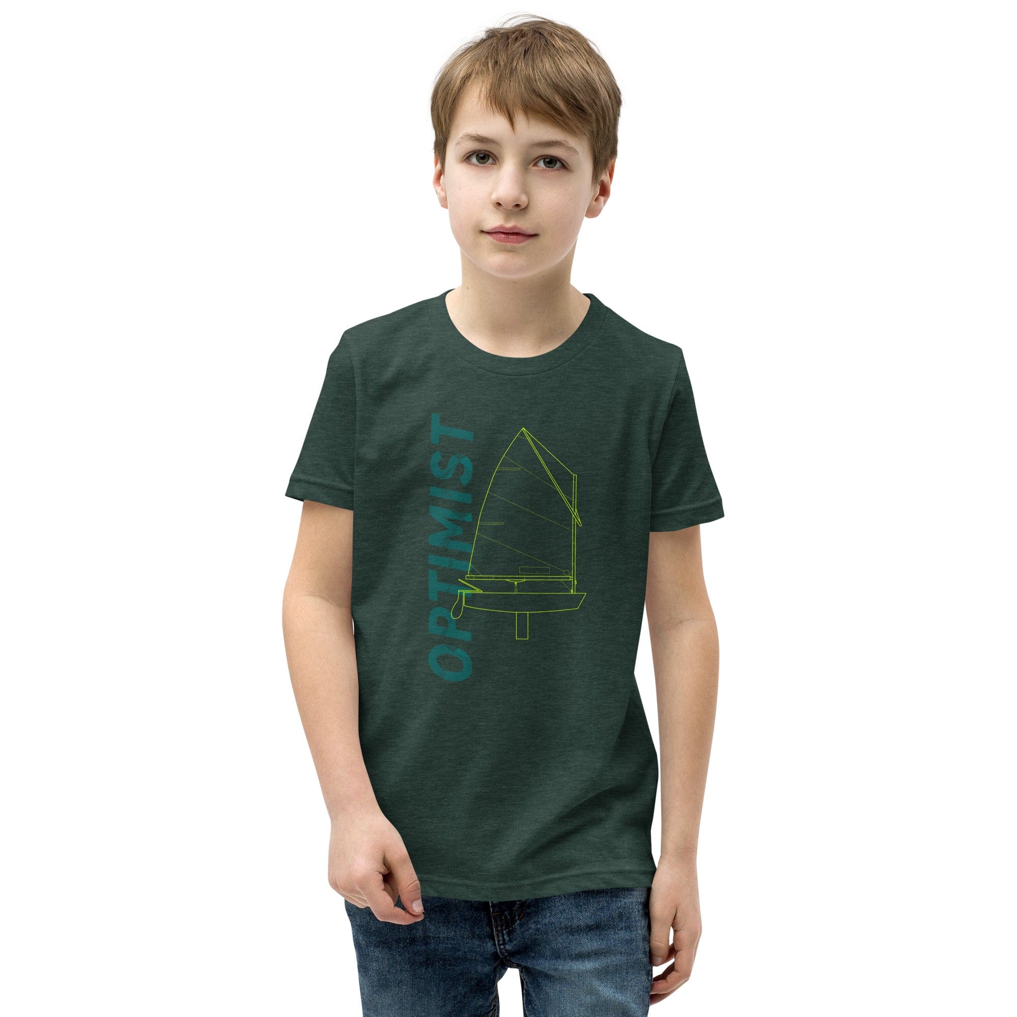 Boatbranding Heather Forest / S Optimist Youth Short Sleeve T-Shirt (S/M/L/XL) (100% Cotton) Sailing-Gift Regatta Yacht Sailing-Lifestyle Sailing-Apparel Nautical-Fashion Nautical-Gear