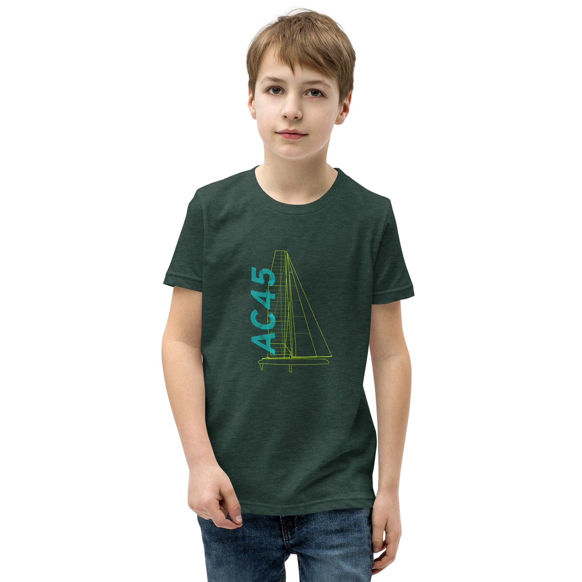 Boatbranding Heather Forest / S Optimist Youth Short Sleeve T-Shirt (S/M/L/XL) (100% Cotton) Sailing-Gift Regatta Yacht Sailing-Lifestyle Sailing-Apparel Nautical-Fashion Nautical-Gear