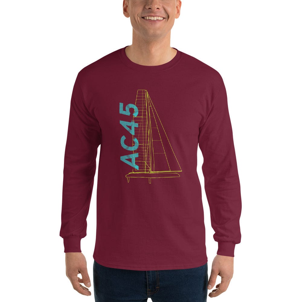 Boatbranding Maroon / S AC45 Men’s Long Sleeve Shirt Sailing-Gift Regatta Yacht Sailing-Lifestyle Sailing-Apparel Nautical-Fashion Nautical-Gear