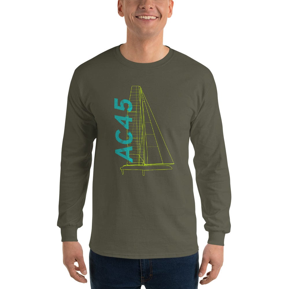 Boatbranding Military Green / S AC45 Men’s Long Sleeve Shirt Sailing-Gift Regatta Yacht Sailing-Lifestyle Sailing-Apparel Nautical-Fashion Nautical-Gear