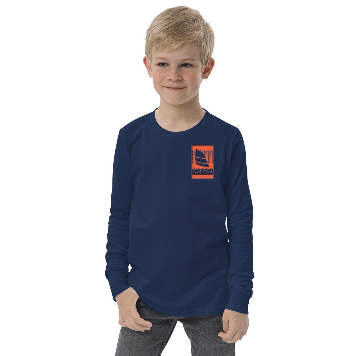 Boatbranding Navy / S Optimist Youth long sleeve tee (S/M/L) (100% Cotton) Sailing-Gift Regatta Yacht Sailing-Lifestyle Sailing-Apparel Nautical-Fashion Nautical-Gear