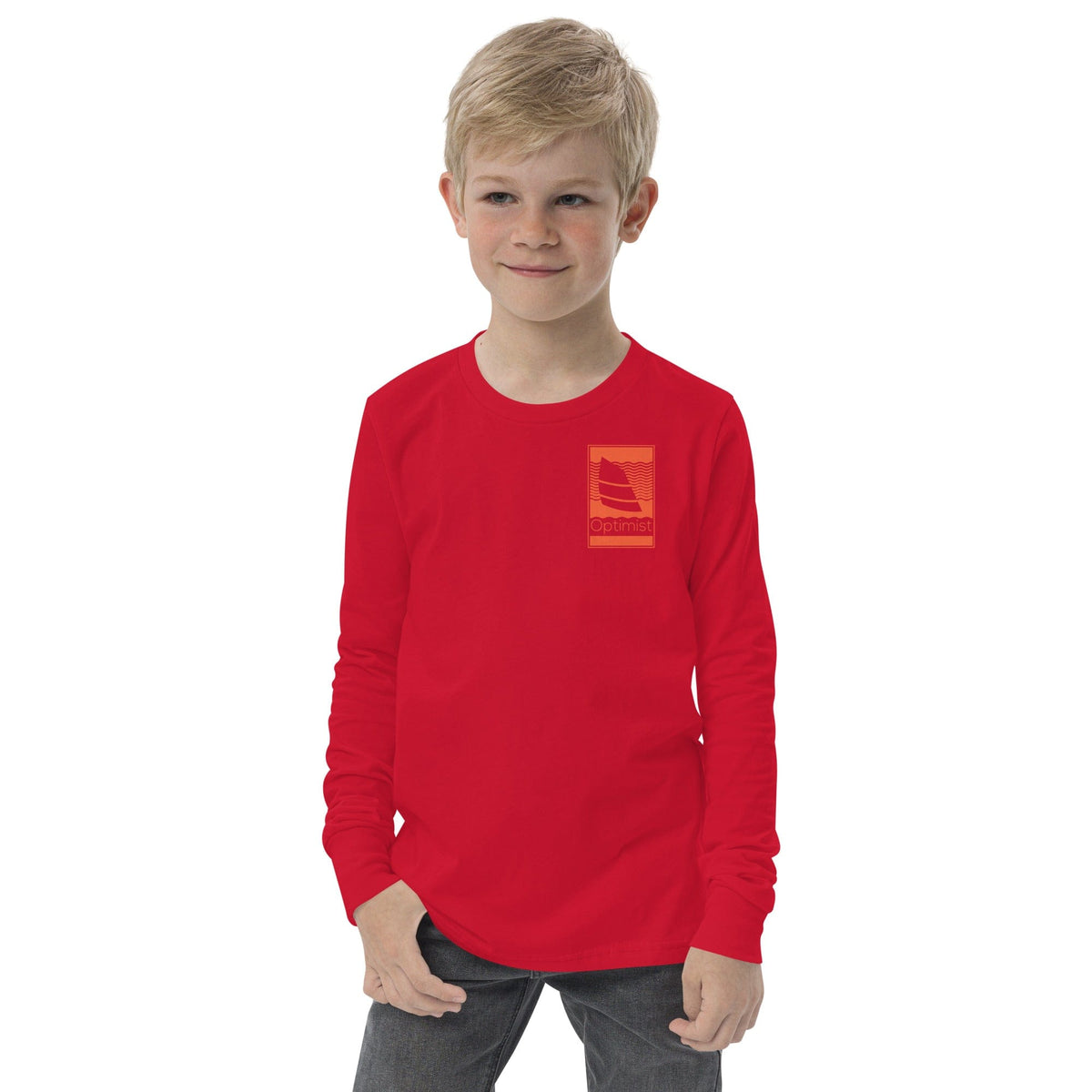 Boatbranding Red / S Optimist Youth long sleeve tee (S/M/L) (100% Cotton) Sailing-Gift Regatta Yacht Sailing-Lifestyle Sailing-Apparel Nautical-Fashion Nautical-Gear