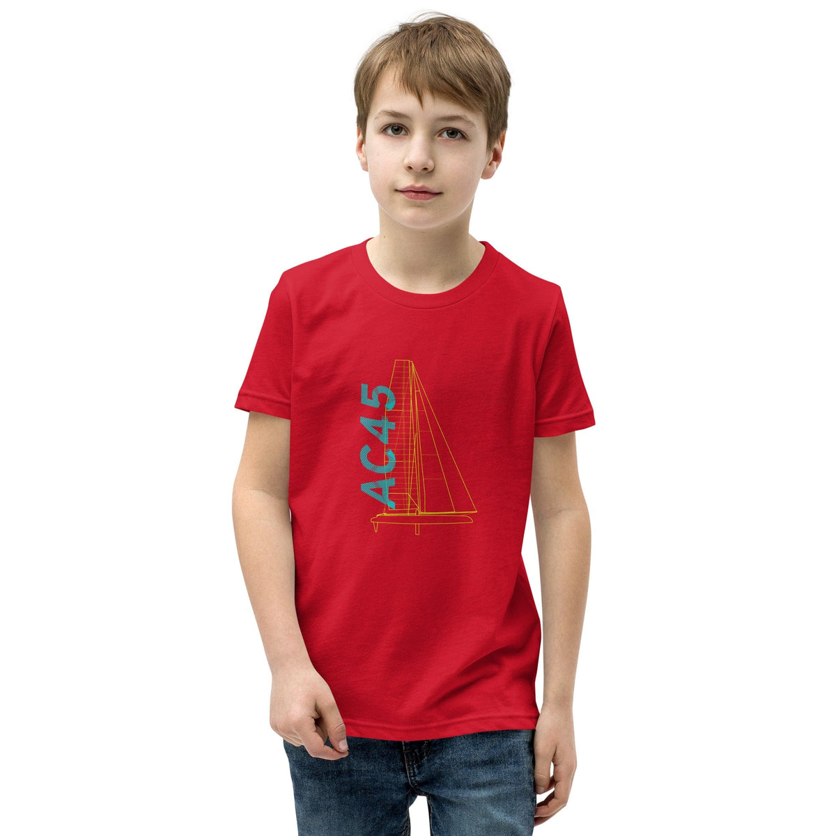 Boatbranding Red / S Optimist Youth Short Sleeve T-Shirt (S/M/L/XL) (100% Cotton) Sailing-Gift Regatta Yacht Sailing-Lifestyle Sailing-Apparel Nautical-Fashion Nautical-Gear