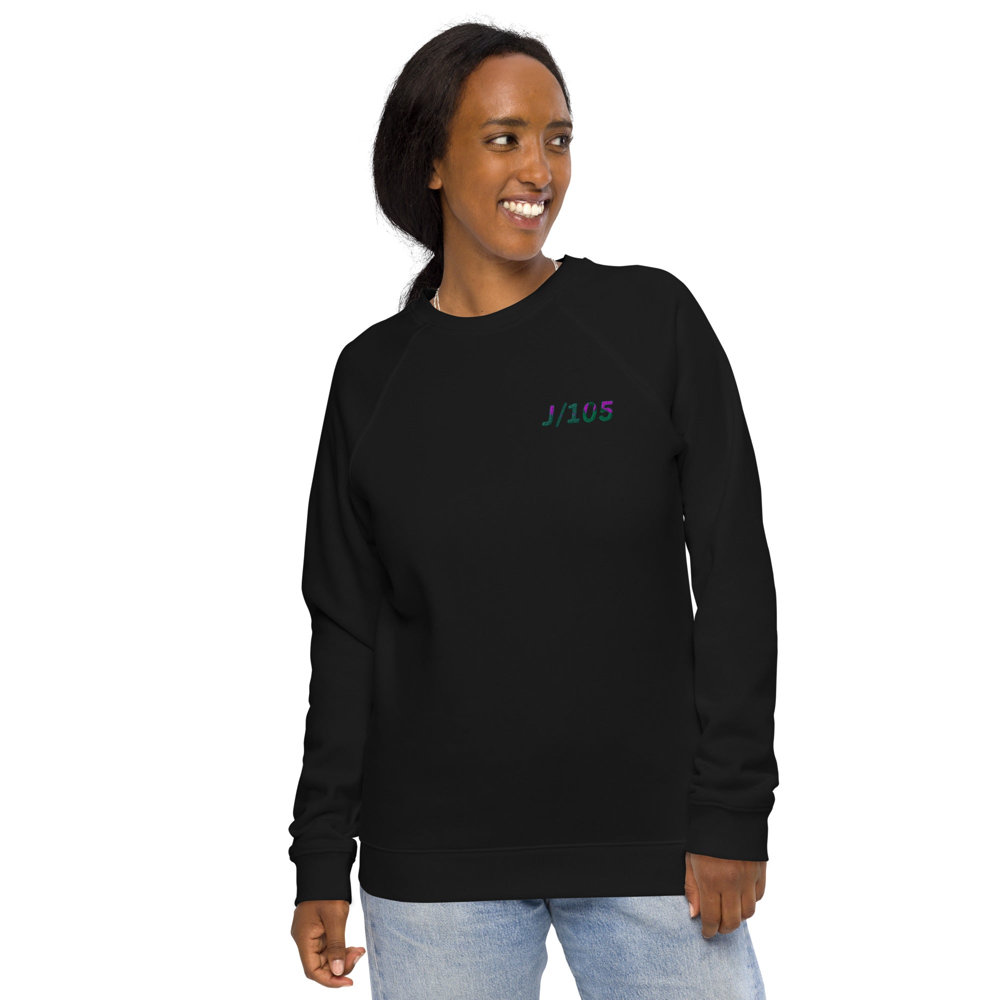 Boatbranding Black / XS Unisex organic raglan sweatshirt J105 Sailing-Gift Regatta Yacht Sailing-Lifestyle Sailing-Apparel Nautical-Fashion Nautical-Gear