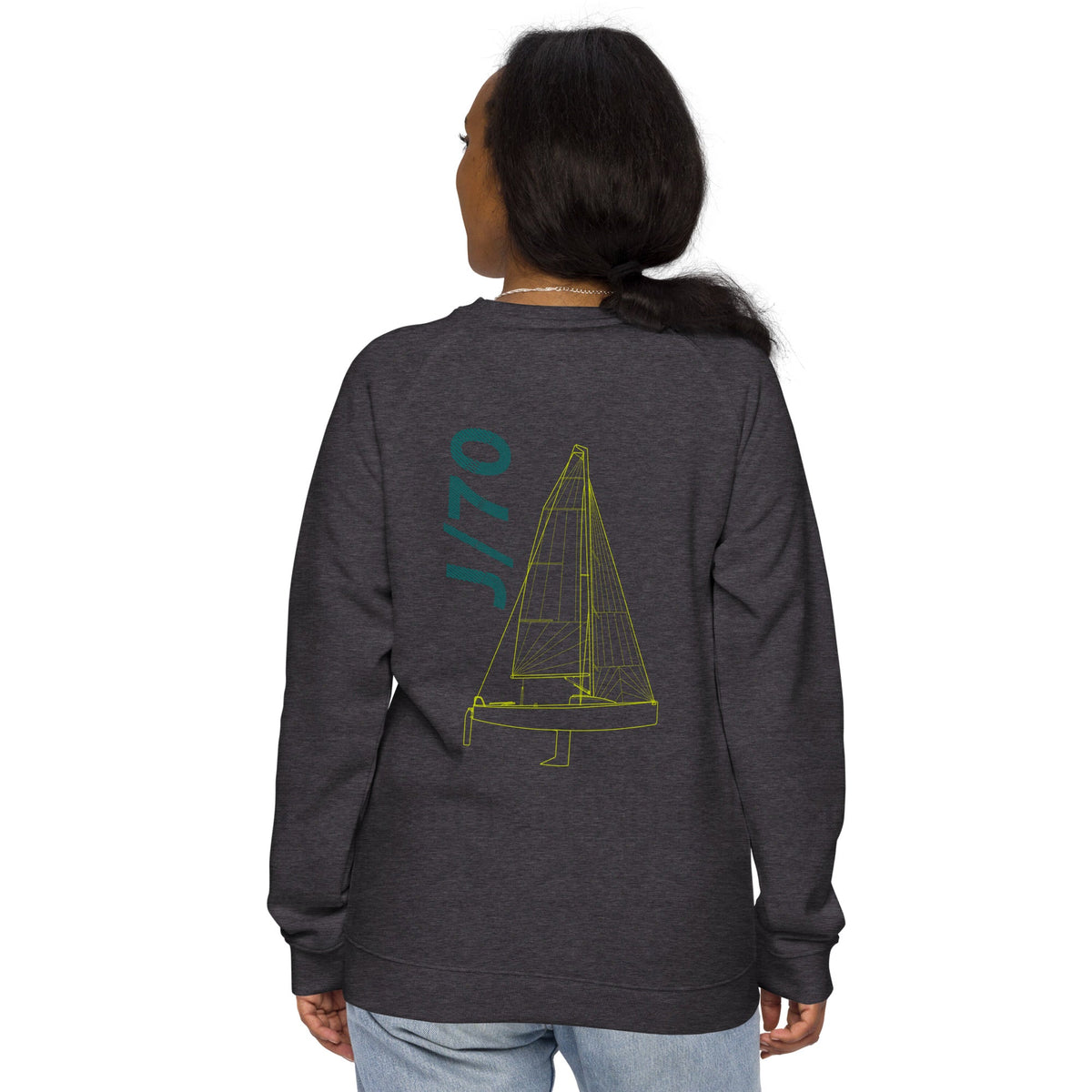 Boatbranding Unisex organic raglan sweatshirt J70 Sailing-Gift Regatta Yacht Sailing-Lifestyle Sailing-Apparel Nautical-Fashion Nautical-Gear